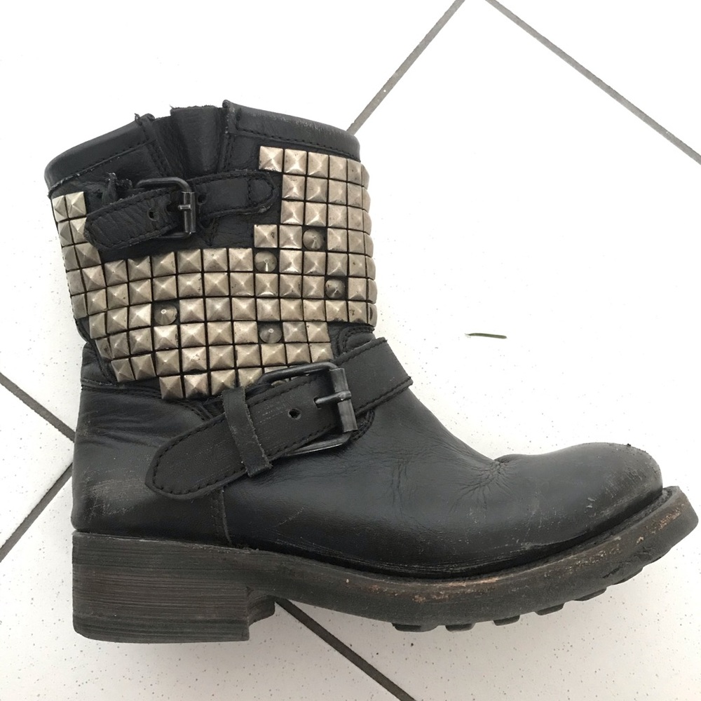 Ash studded black leather biker boots